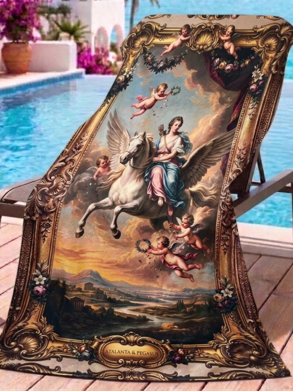 Conceptual Subculture Pegasus Mythology 71" x 39" beach Towel Baroque Cherub